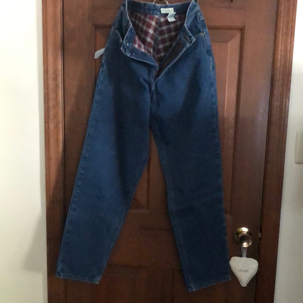 Eddie Bauer flannel lined jeans.